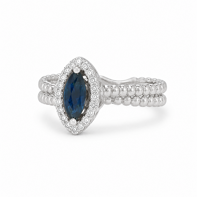 ROS  Jewel Design 18k witgd ring Saff/0.20ct brilj 3.4g Blue in gd Pearls