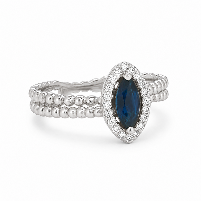 ROS  Jewel Design 18k witgd ring Saff/0.20ct brilj 3.4g Blue in gd Pearls