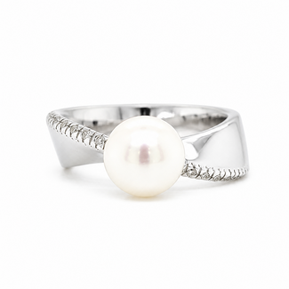 18 Karaat wit goud ring parel/ briljant