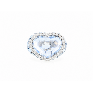 Vintage 18 kt WG ring met hartvormige aqua/Brilj, 11,1 g