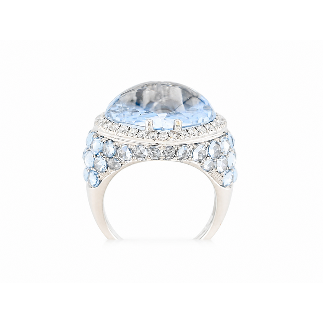 Vintage 18 kt WG ring met hartvormige aqua/Brilj, 11,1 g