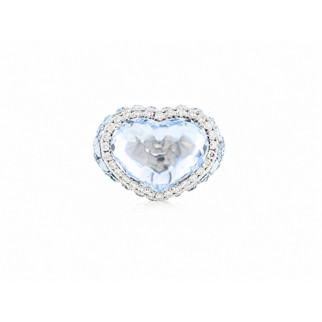 Vintage 18 kt WG ring met hartvormige aqua/Brilj, 11,1 g