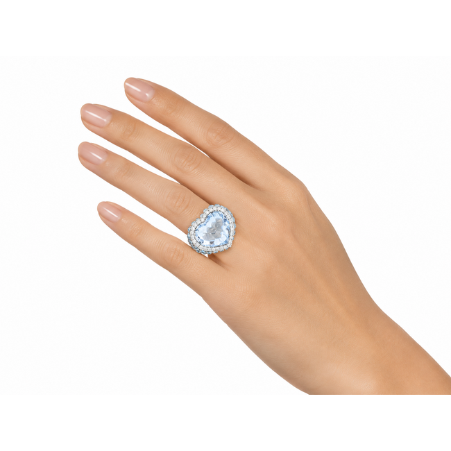 Vintage 18 kt WG ring met hartvormige aqua/Brilj, 11,1 g