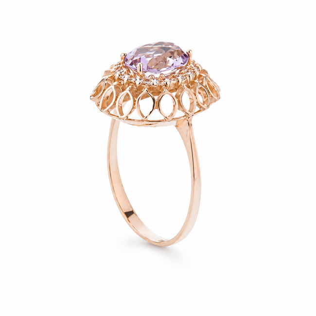 14k ring met Amethist  en zirkonia