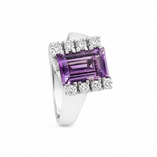 18k witgouden ring met een Amethist en briljanten
