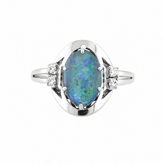 14K wg ring triplet opaal/Brillj. 3,5Gr mt18,5