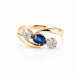 14k ring met Saffier en Diamanten