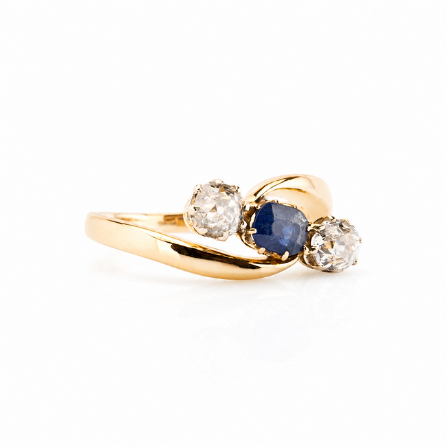 14k ring met Saffier en Diamanten
