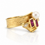 Vintage 14Karaat Ring Robijn/Parel Marquise Gesl. Dia,m17