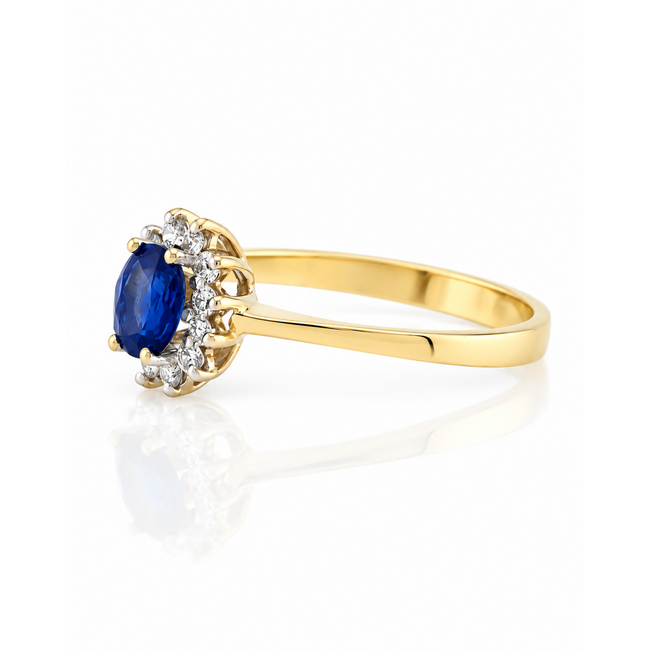 Vintage GG Ring met Saffier/Brilljant. Mt17