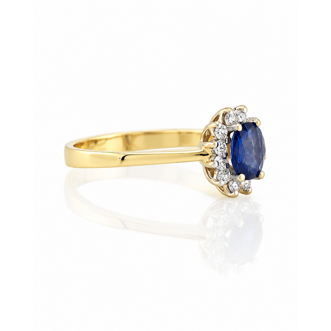 Vintage GG Ring met Saffier/Brilljant. Mt17
