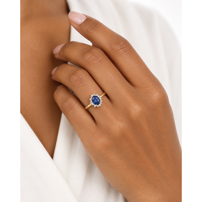 Vintage GG Ring met Saffier/Brilljant. Mt17