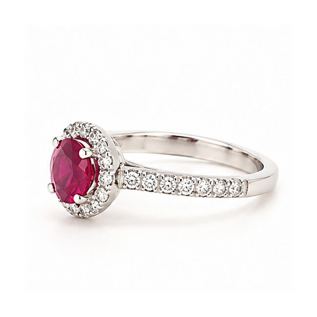ROS  Jewel Design 18k witgd ring robijn/brilj 0.40c 5.2g