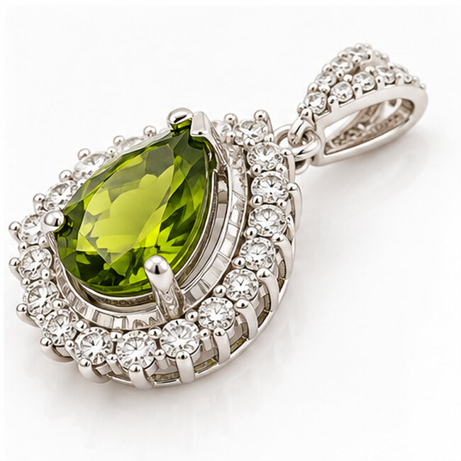 ROS  Jewel Design 18k witgouden hanger met Peridot en briljanten