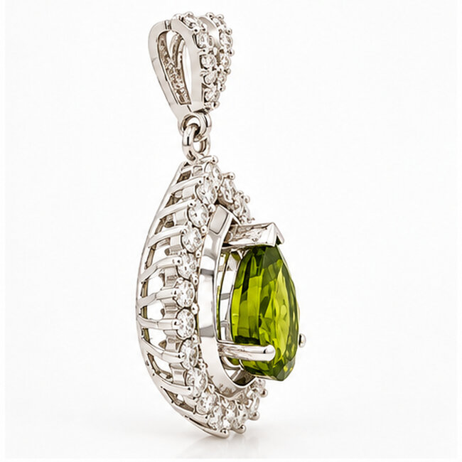 ROS  Jewel Design 18k witgouden hanger met Peridot en briljanten