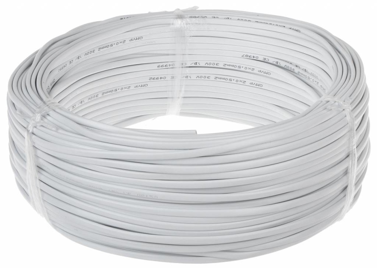 Aigostar Aansluitsnoer - 100m - 2x 0.75 mm2 met witte mantel plat - H03VVH2-F Aigostar Aansluitsnoer - 100m - 2x 0.75 mm2 met witte mantel plat - H03VVH2-F