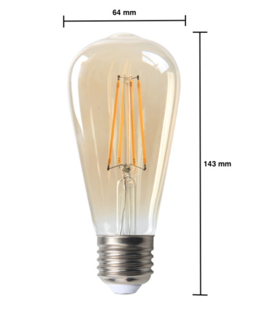 LCB LED Filament lamp dimbaar - E27 ST64 - 4W vervangt 40W - 2200K extra warm wit licht - Tall