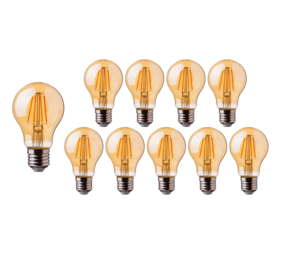 LCB Voordeelpak 10 stuks LED Filament lamp dimbaar - E27 A60 - 5W vervangt 50W - 2200K extra warm wit licht - 2 jaar garantie LCB Voordeelpak 10 stuks LED Filament lamp dimbaar - E27 A60 - 5W vervangt 50W - 2200K extra warm wit licht - 2 jaar garantie