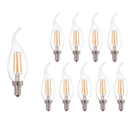 LCB Voordeelpak 10 stuks - Dimbare led lamp vlam - Filament - E14 fitting C37 - 5W vervangt 40W - 2700K warm wit licht LCB Voordeelpak 10 stuks - Dimbare led lamp vlam - Filament - E14 fitting C37 - 5W vervangt 40W - 2700K warm wit licht