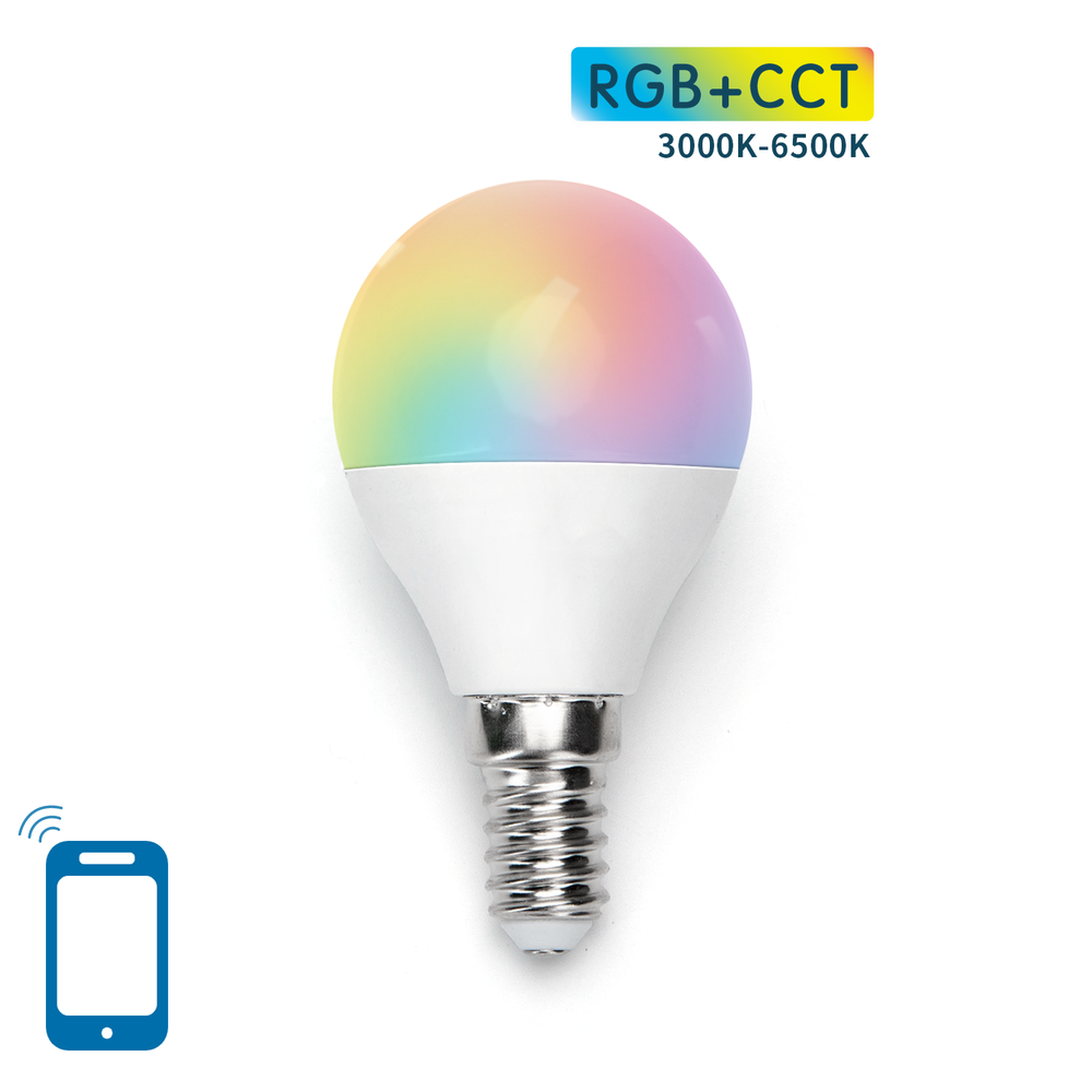 Aigostar AigoSmart WiFi LED Lamp - E14 5W G45 - RGB+CCT alle lichtkleuren - Bediening met de App