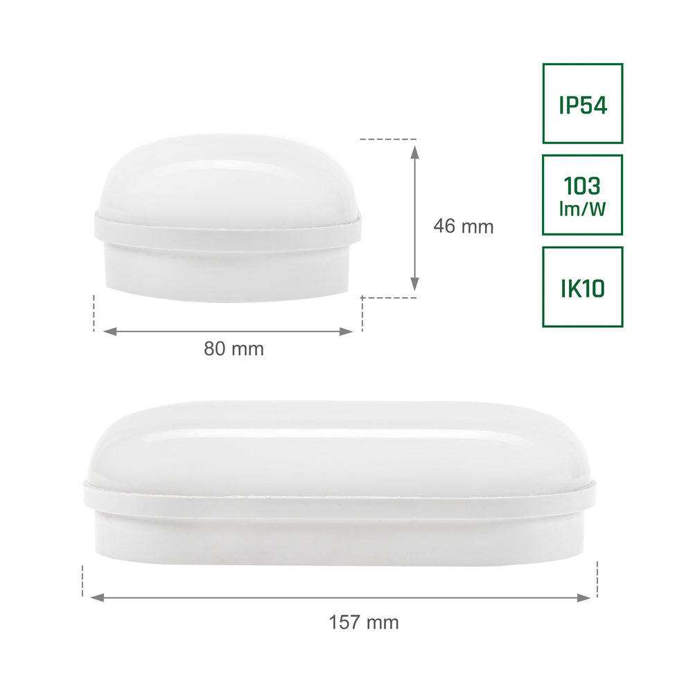 Spectrum LED Bulkhead opbouw lamp Ovaal IP54 - 8W 940Lm - 4000K 840 Koel Wit | 157x48MM  - 2 Jaar Garantie Spectrum LED Bulkhead opbouw lamp Ovaal IP54 - 8W 940Lm - 4000K 840 Koel Wit | 157x48MM  - 2 Jaar Garantie