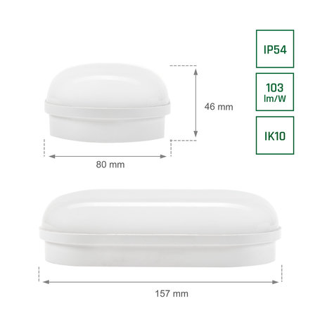 Spectrum LED Bulkhead opbouw lamp Ovaal IP54 - 8W 940Lm - 4000K 840 Koel Wit | 157x48MM  - 2 Jaar Garantie Spectrum LED Bulkhead opbouw lamp Ovaal IP54 - 8W 940Lm - 4000K 840 Koel Wit | 157x48MM  - 2 Jaar Garantie