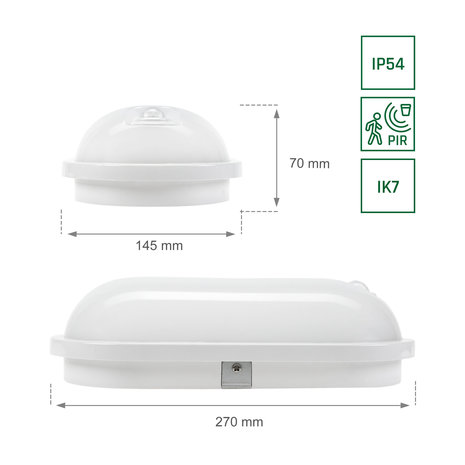 Spectrum LED opbouwlamp Ovaal met sensor - 20W 4000K - IP54 spatwaterdicht Spectrum LED opbouwlamp Ovaal met sensor - 20W 4000K - IP54 spatwaterdicht