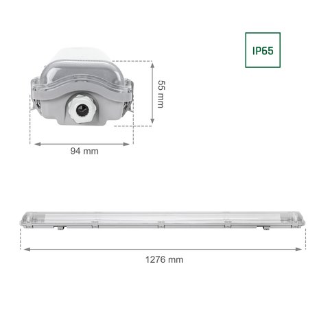 Spectrum 120cm LED armatuur IP65 + 2 LED TL buizen 18W p/s - 3000K 830 warm wit licht - Compleet Spectrum 120cm LED armatuur IP65 + 2 LED TL buizen 18W p/s - 3000K 830 warm wit licht - Compleet