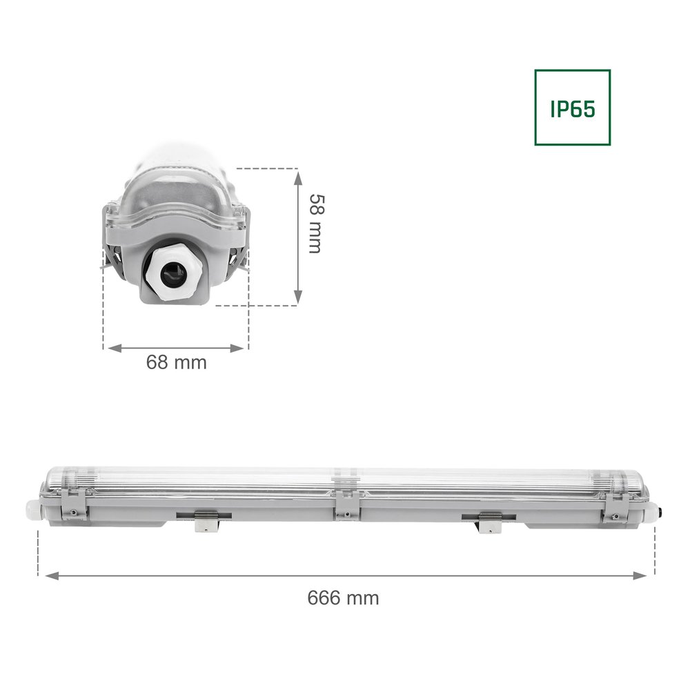 Spectrum 60cm LED armatuur IP65 + 1 LED TL buis 10W - 3000K 830 warm wit licht -  Compleet Spectrum 60cm LED armatuur IP65 + 1 LED TL buis 10W - 3000K 830 warm wit licht -  Compleet