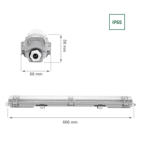 Spectrum 60cm LED armatuur IP65 + 1 LED TL buis 10W - 3000K 830 warm wit licht -  Compleet Spectrum 60cm LED armatuur IP65 + 1 LED TL buis 10W - 3000K 830 warm wit licht -  Compleet