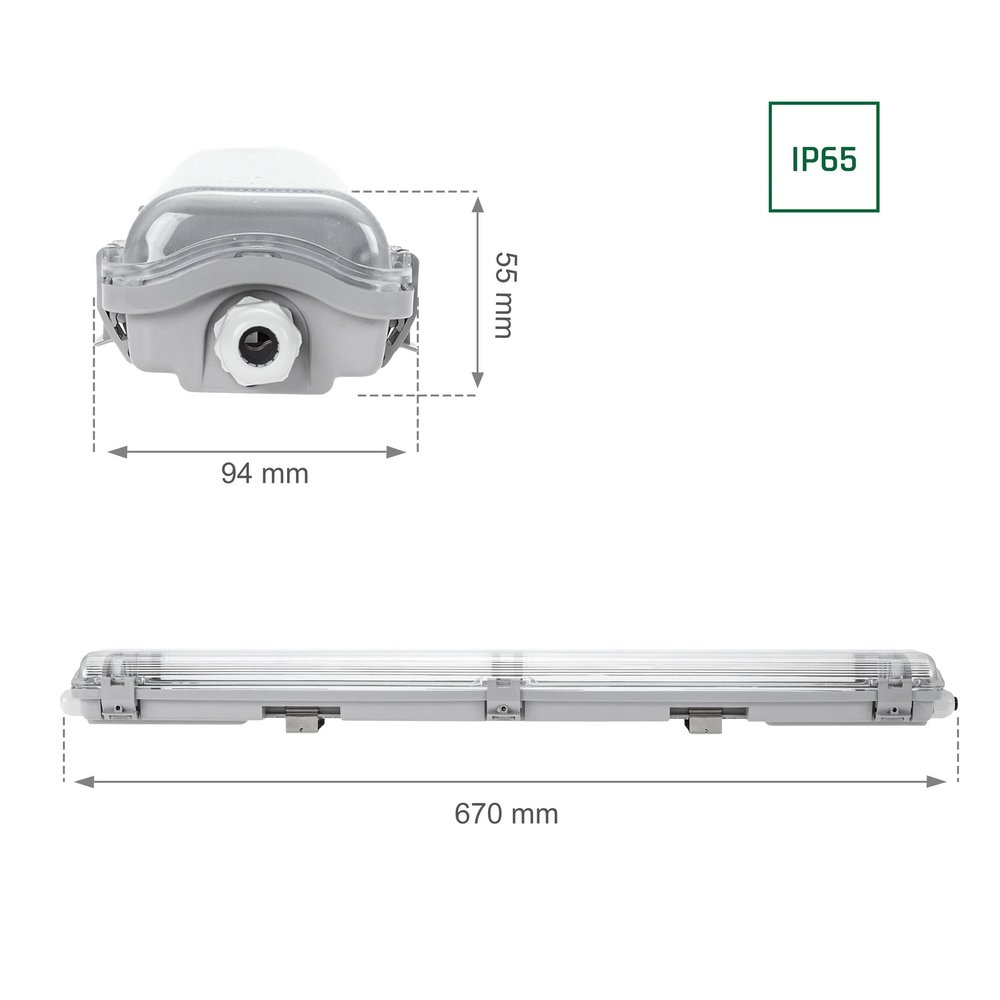 Aigostar LED TL Armatuur 60cm - 2x9W - 4000K 840 - IP65 - Doorkoppelbaar