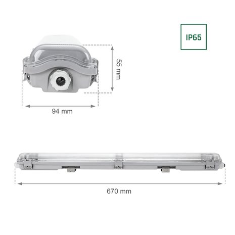 Aigostar LED TL Armatuur 60cm - 2x9W - 4000K 840 - IP65 - Doorkoppelbaar