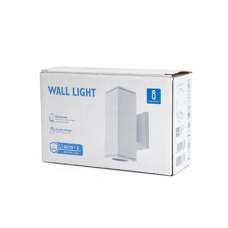 Aigostar LED GU10 vierkante wandlamp wit IP65 Dubbelvoudig voor 2 LED GU10 spots Aigostar LED GU10 vierkante wandlamp wit IP65 Dubbelvoudig voor 2 LED GU10 spots