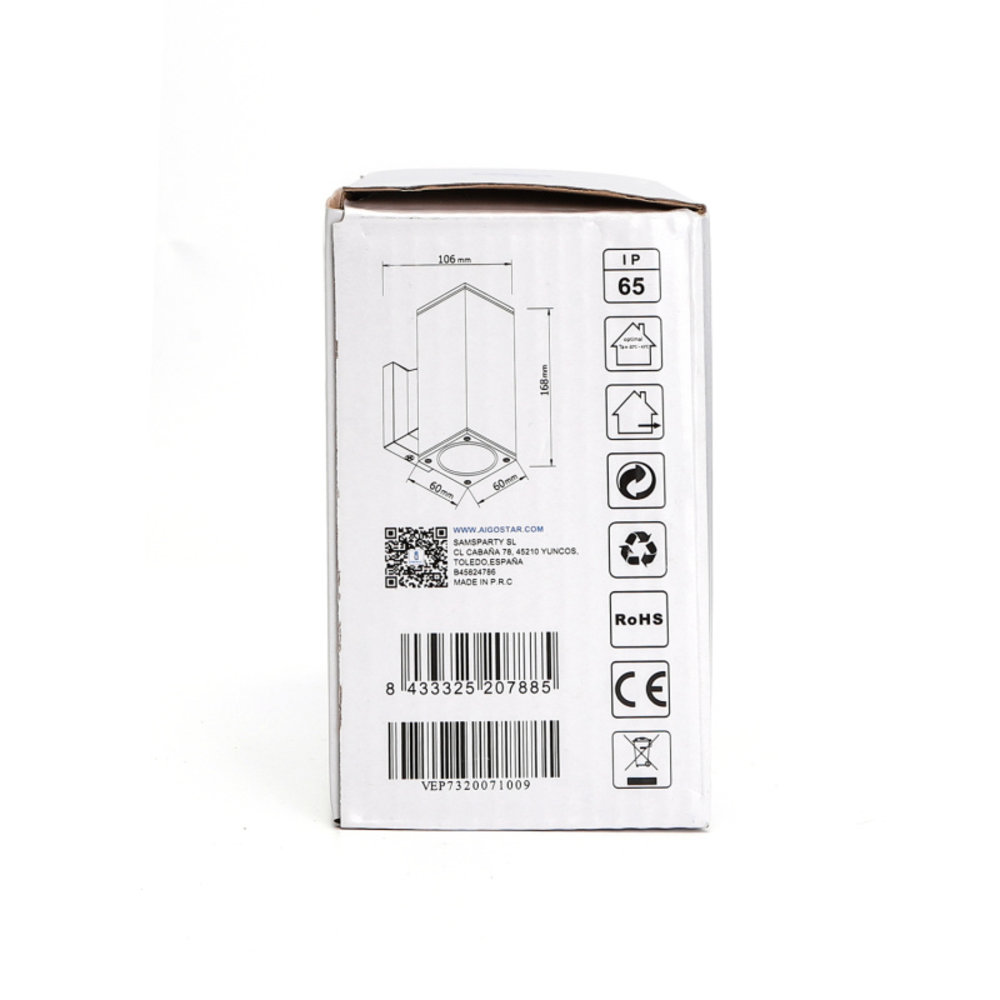 Aigostar LED GU10 vierkante wandlamp wit IP65 Dubbelvoudig voor 2 LED GU10 spots Aigostar LED GU10 vierkante wandlamp wit IP65 Dubbelvoudig voor 2 LED GU10 spots