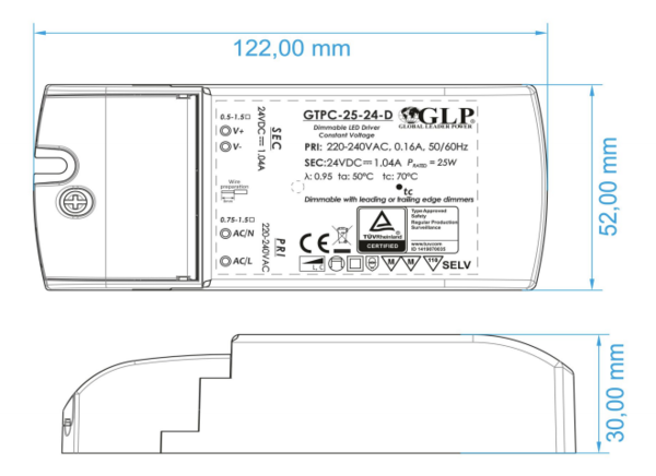GLP LED voedingsadapter dimbaar - 12V 25W 2.08A - geschikt voor 12V LED-verlichting GLP LED voedingsadapter dimbaar - 12V 25W 2.08A - geschikt voor 12V LED-verlichting