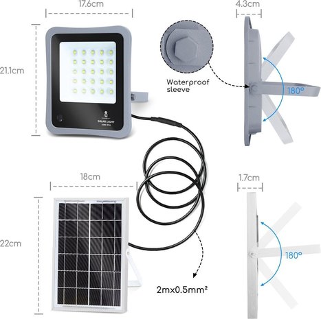 Aigostar UA Solar Schijnwerper10XHS IP65 - 50W - 6500K - met afstandsbediening