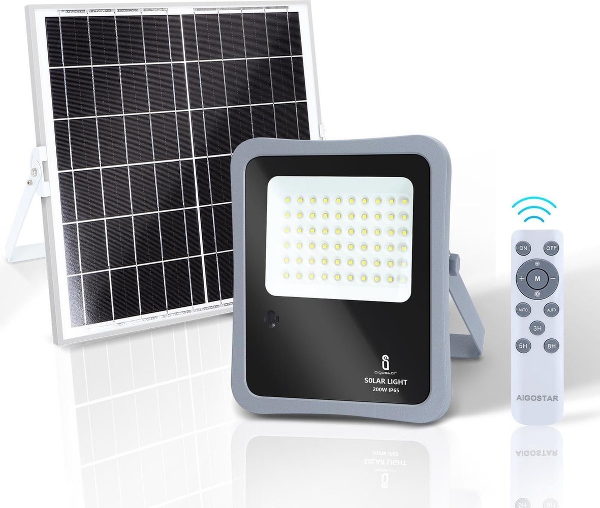 Aigostar Solar Schijnwerper10XHS IP65 - 300W - 6500K - met afstandsbediening Aigostar Solar Schijnwerper10XHS IP65 - 300W - 6500K - met afstandsbediening