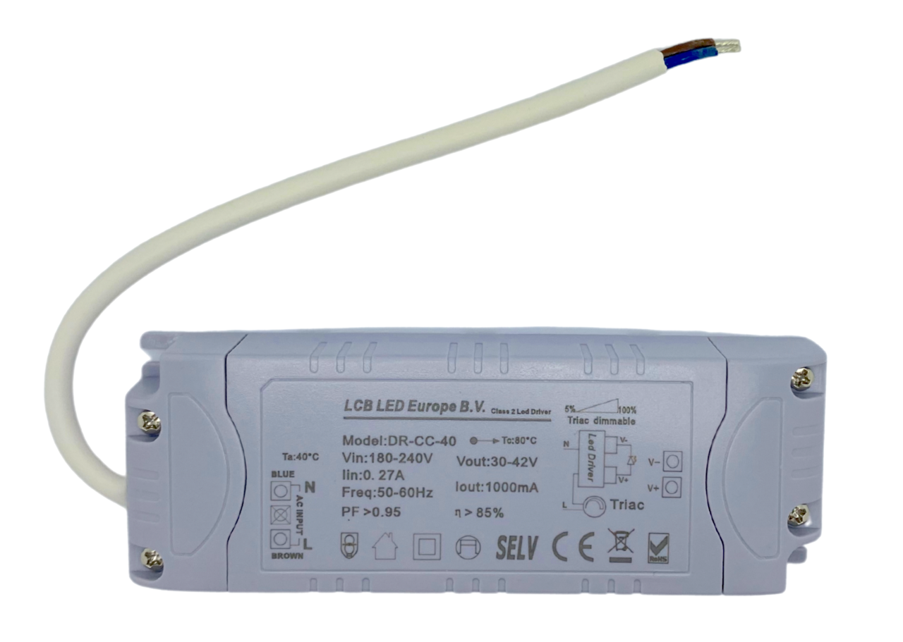 LCB Dimbare LED driver - Triac / fase aansnijding - voor 36W/40W LED paneel - 30-42V 1000mA LCB Dimbare LED driver - Triac / fase aansnijding - voor 36W/40W LED paneel - 30-42V 1000mA
