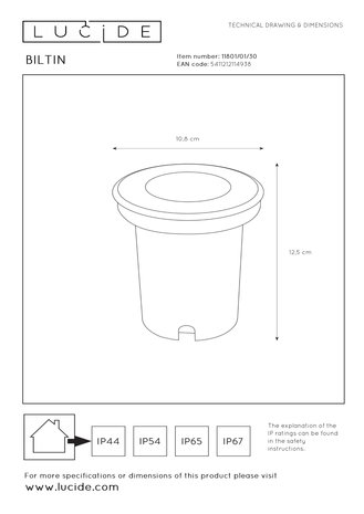 Lucide BILTIN - Grondspot Buiten - Ø 10,8 cm - 1xGU10 - IP67 - Zwart Lucide BILTIN - Grondspot Buiten - Ø 10,8 cm - 1xGU10 - IP67 - Zwart