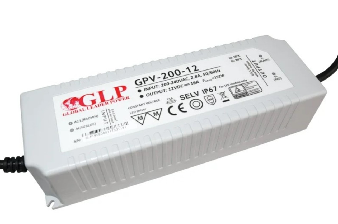 GLP LED voedingsadapter - 12V 192W 16A - IP67 Waterdicht GLP LED voedingsadapter - 12V 192W 16A - IP67 Waterdicht
