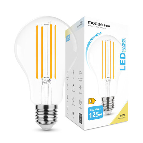 Modee LED Filament Lamp dimbaar - E27 A70 15W - vervangt 125W - 2700K warm wit licht Modee LED Filament Lamp dimbaar - E27 A70 15W - vervangt 125W - 2700K warm wit licht