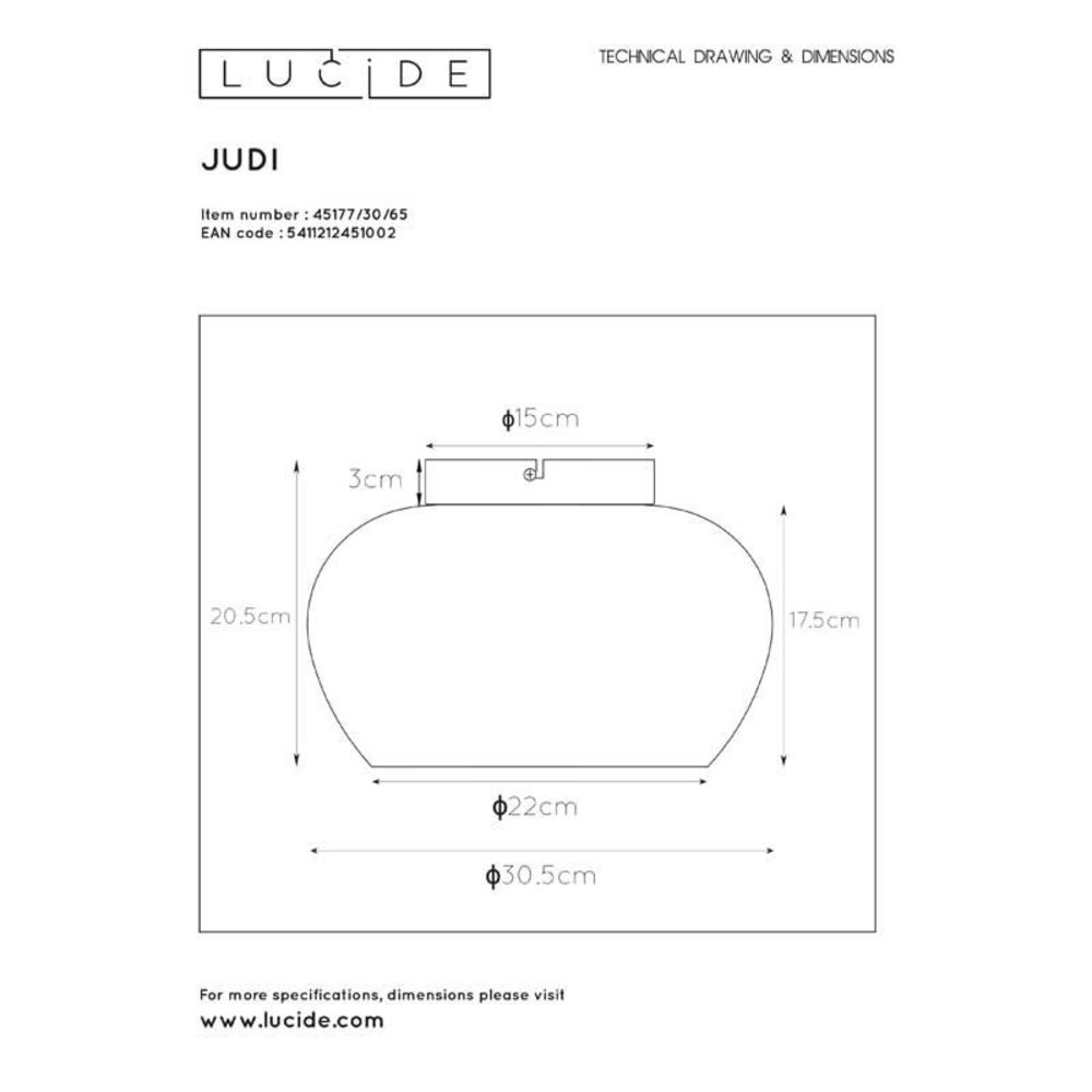 Lucide Lucide JUDI - Plafonnière - Ø 30,5 cm - 1xE27 - Fumé Lucide Lucide JUDI - Plafonnière - Ø 30,5 cm - 1xE27 - Fumé