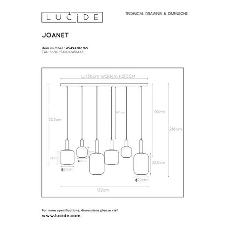 Lucide LED Hanglamp JOANET mat goud - 6x E27 fitting -Fumé