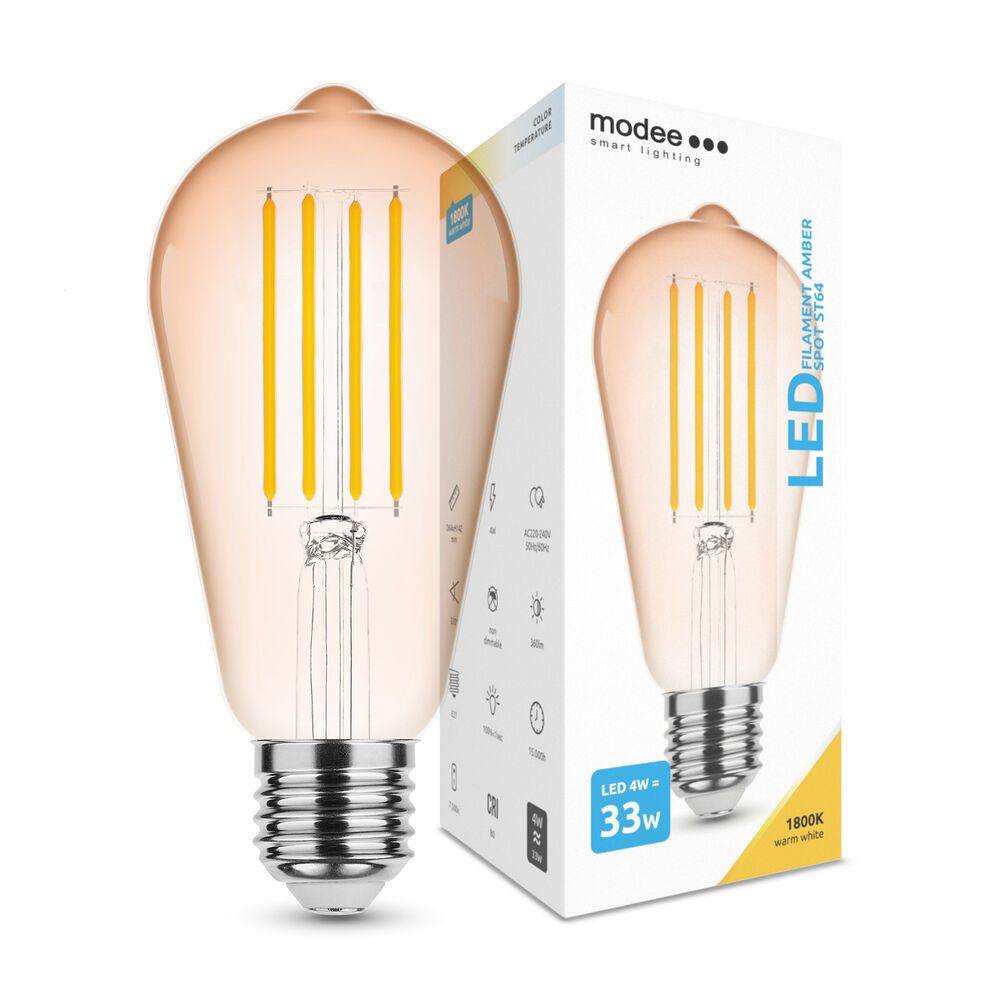 Modee LED Filament lamp E27 - ST64 - 4W vervangt 33W - 1800K zeer warm wit licht - Tall Modee LED Filament lamp E27 - ST64 - 4W vervangt 33W - 1800K zeer warm wit licht - Tall