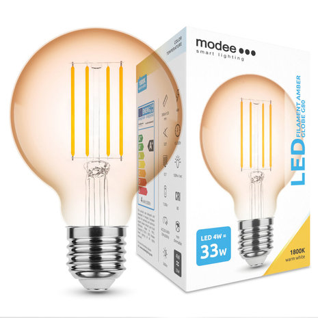 Modee LED Filament lamp E27 - G80 - 4W vervangt 33W - 1800K zeer warm wit licht - Globe