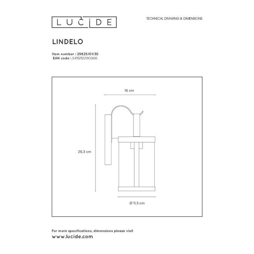 Lucide LINDELO - Wandlamp Buiten - 1xE27 - IP23 - Zwart Lucide LINDELO - Wandlamp Buiten - 1xE27 - IP23 - Zwart