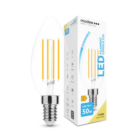 Modee LED Filament kaarslamp dimbaar - E14 C35 7W - 2700K warm wit licht