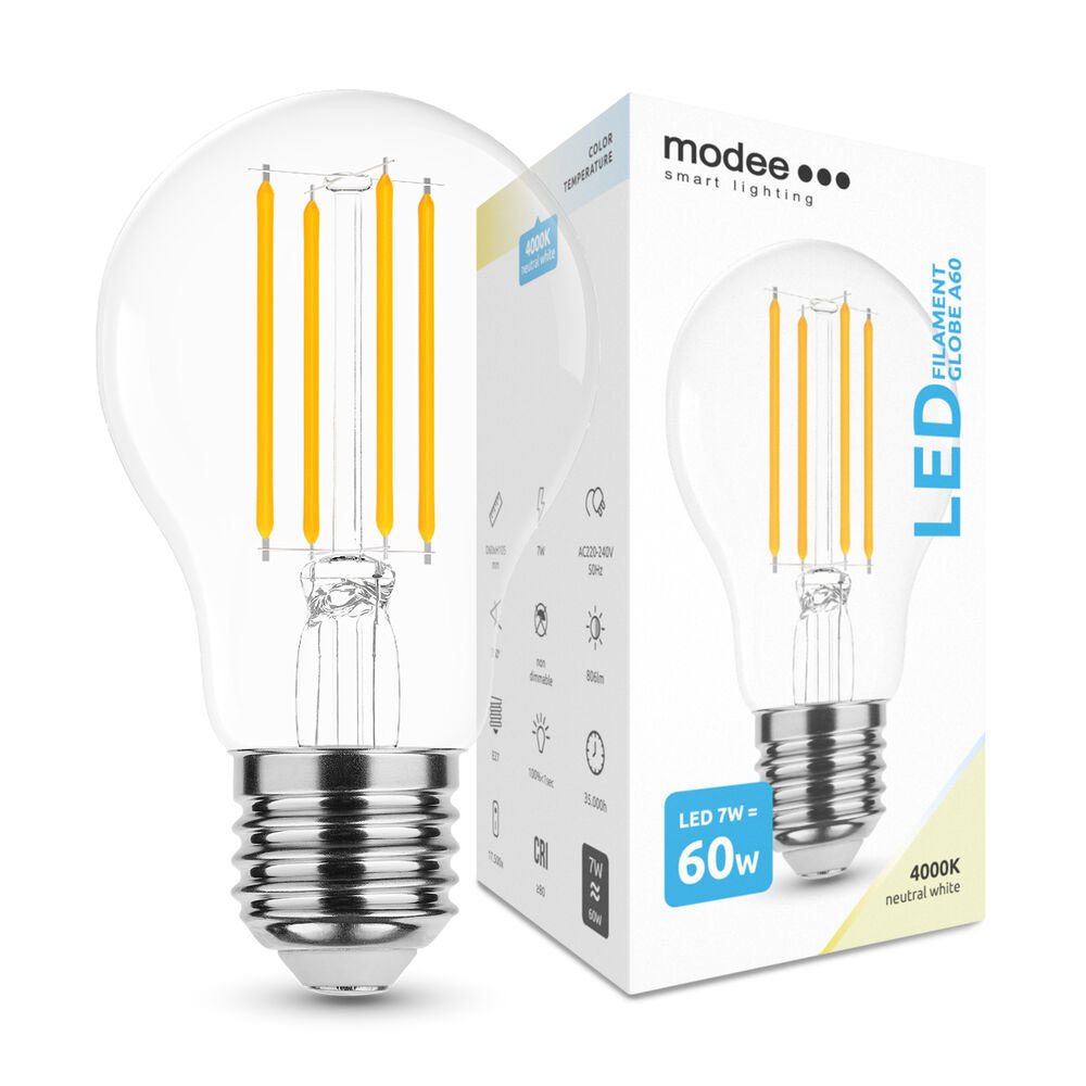Modee LED Filament lamp - E27 A60 7W - 4000K helder wit licht