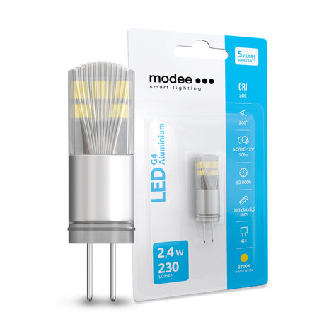 Modee LED G4 - 1,8W 180lm - 2700K warm wit licht - 12V AC/DC Modee LED G4 - 1,8W 180lm - 2700K warm wit licht - 12V AC/DC