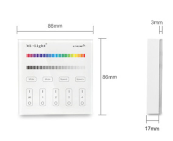 Mi-Light RGB+CCT Wandbediening paneel - Wit - 4 Zone - RF Bedieningspaneel 2.4Ghz - AAA Batterij Mi-Light RGB+CCT Wandbediening paneel - Wit - 4 Zone - RF Bedieningspaneel 2.4Ghz - AAA Batterij